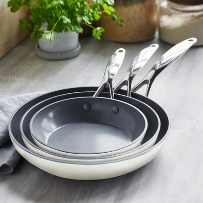 Valencia Pro Ceramic Nonstick 8", 9.5", and 11" Frypan Set | Cream