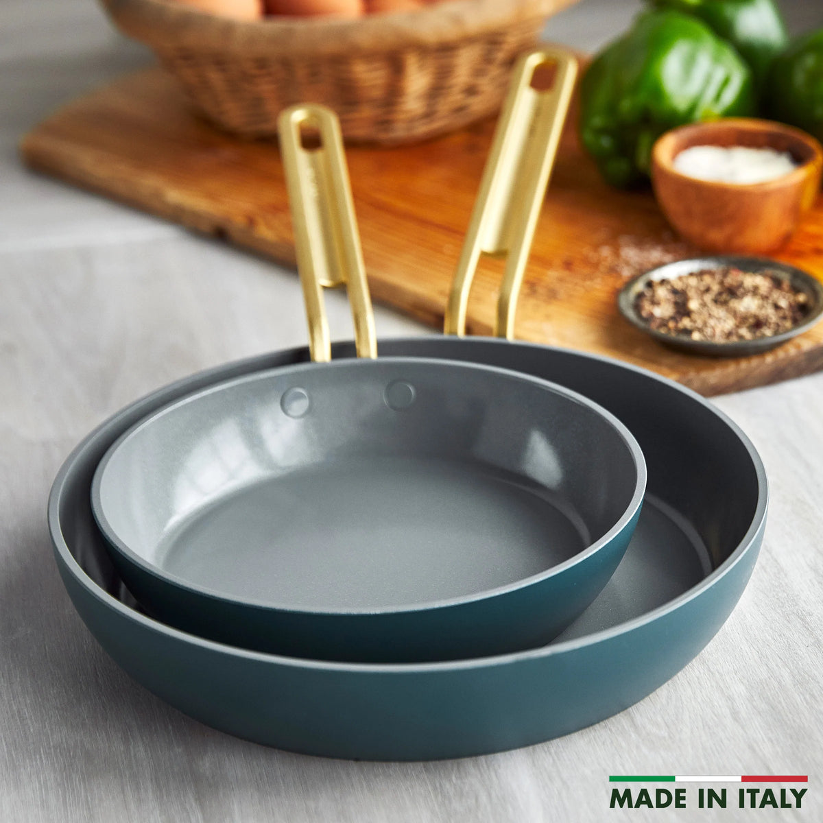 Stanley Tucci™ Ceramic Nonstick 8" and 10" Frypan Set | Venetian Teal