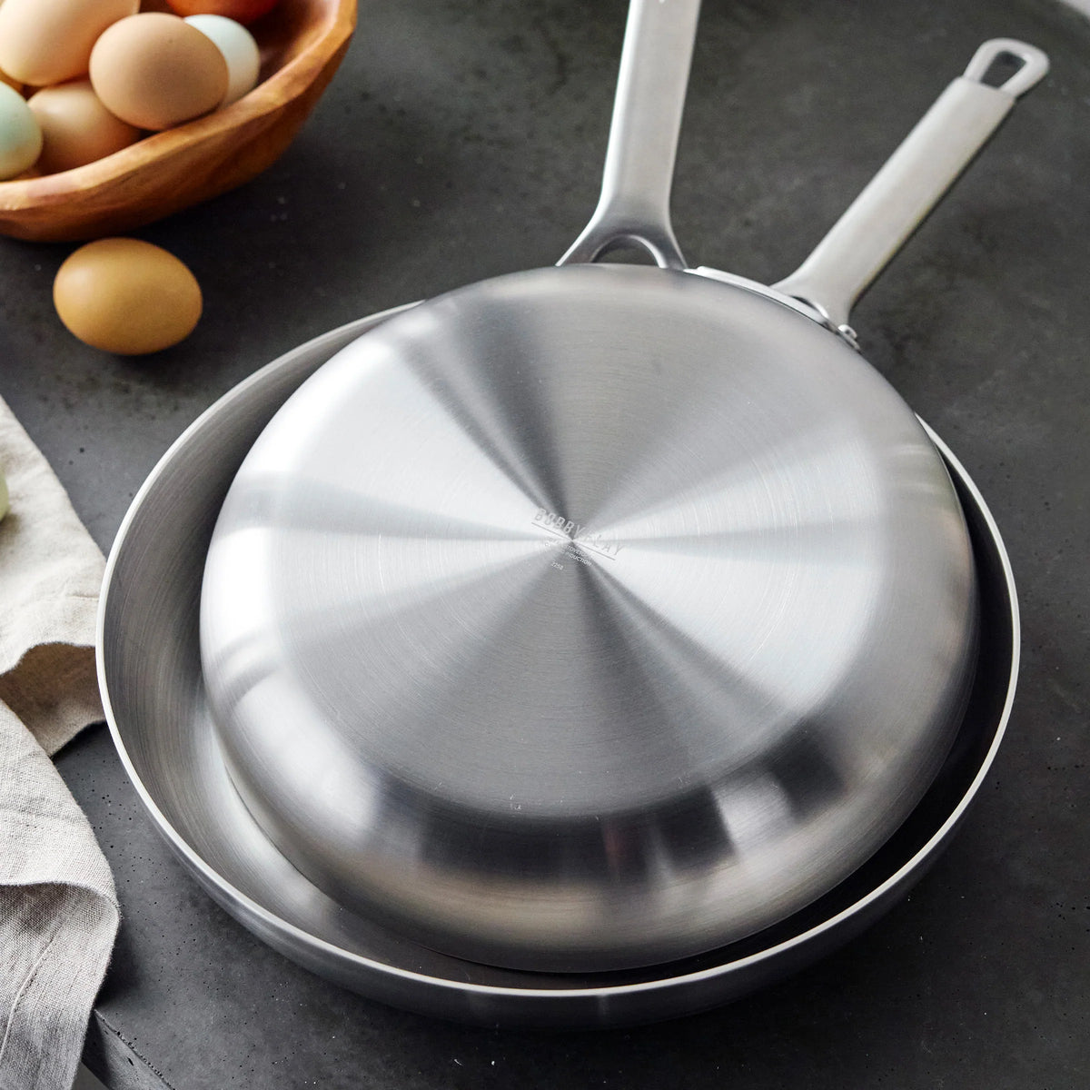 Bobby Flay by GreenPan Chef Series Uncoated Stainless Steel 10" and 12" Frypan Set