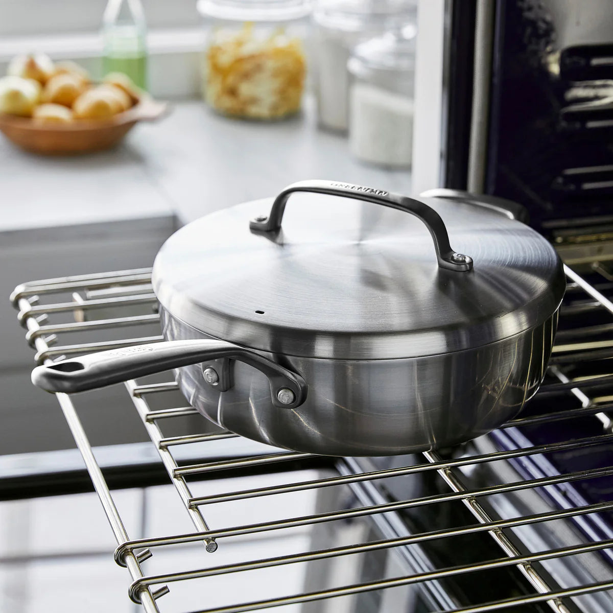GP5 Stainless Steel 4-Quart Sauté Pan with Lid and Helper Handle | Mirror Handles