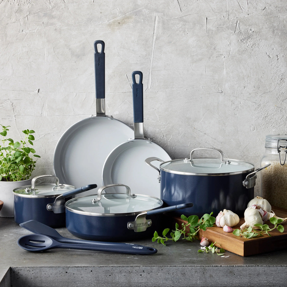 Bobby Flay by GreenPan Professional Ceramic Nonstick 10-Piece Cookware Set | Oxford Blue