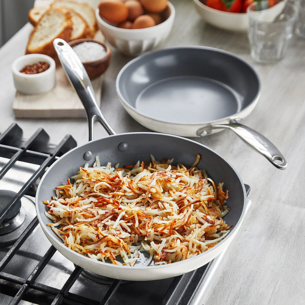 Valencia Pro Ceramic Nonstick 9.5" and 11" Frypan Set | Cream