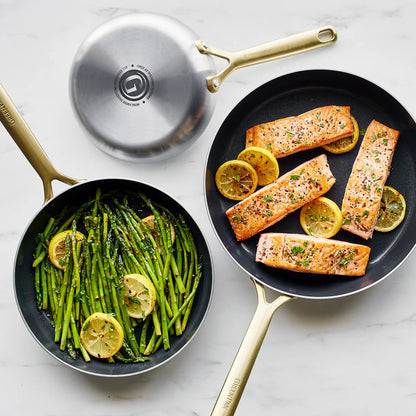 GP5 Stainless Steel 8", 10" and 12" Frypan Set | Champagne Handles