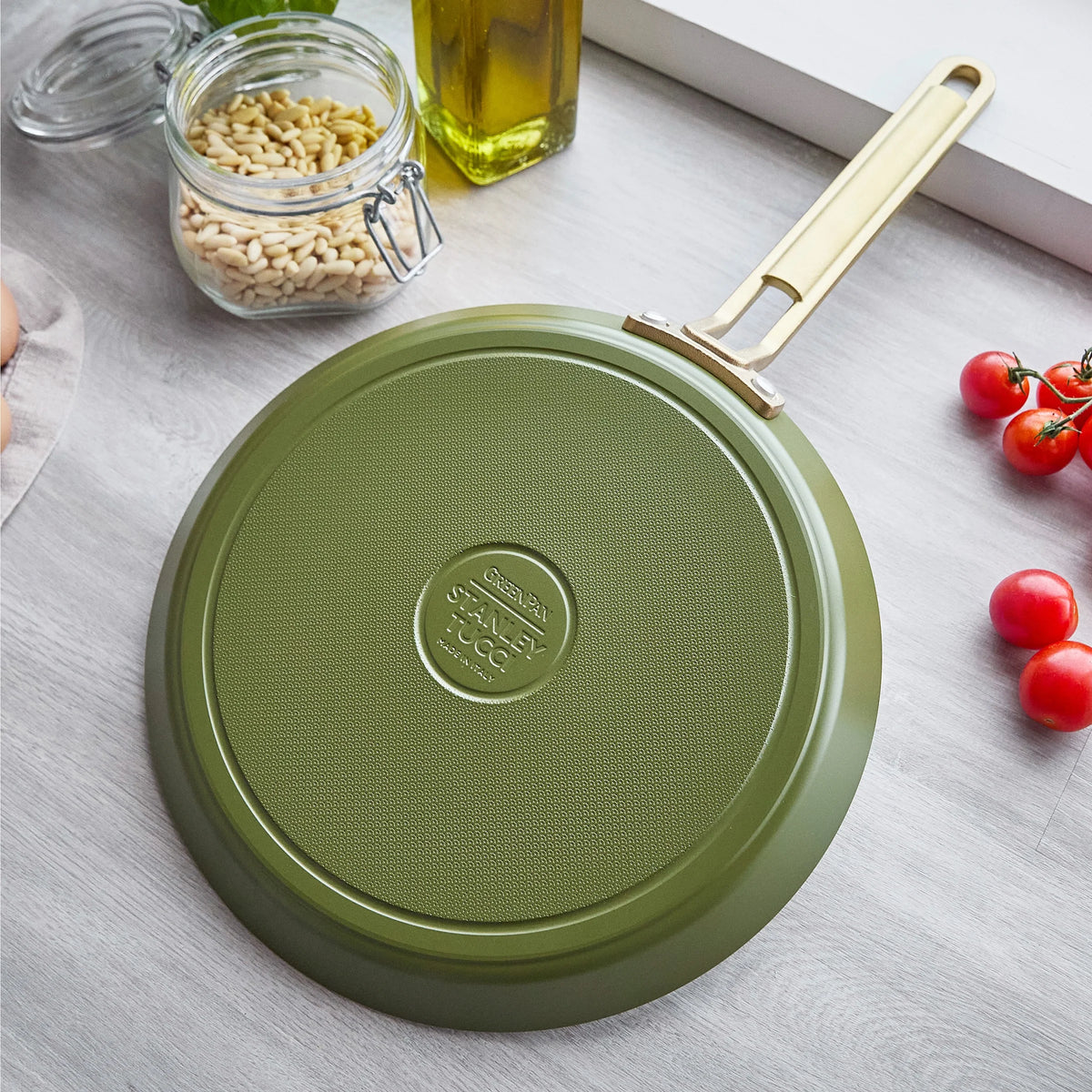 Stanley Tucci™ Ceramic Nonstick 10" Crepe and Omelette Pan | Tuscan Olive