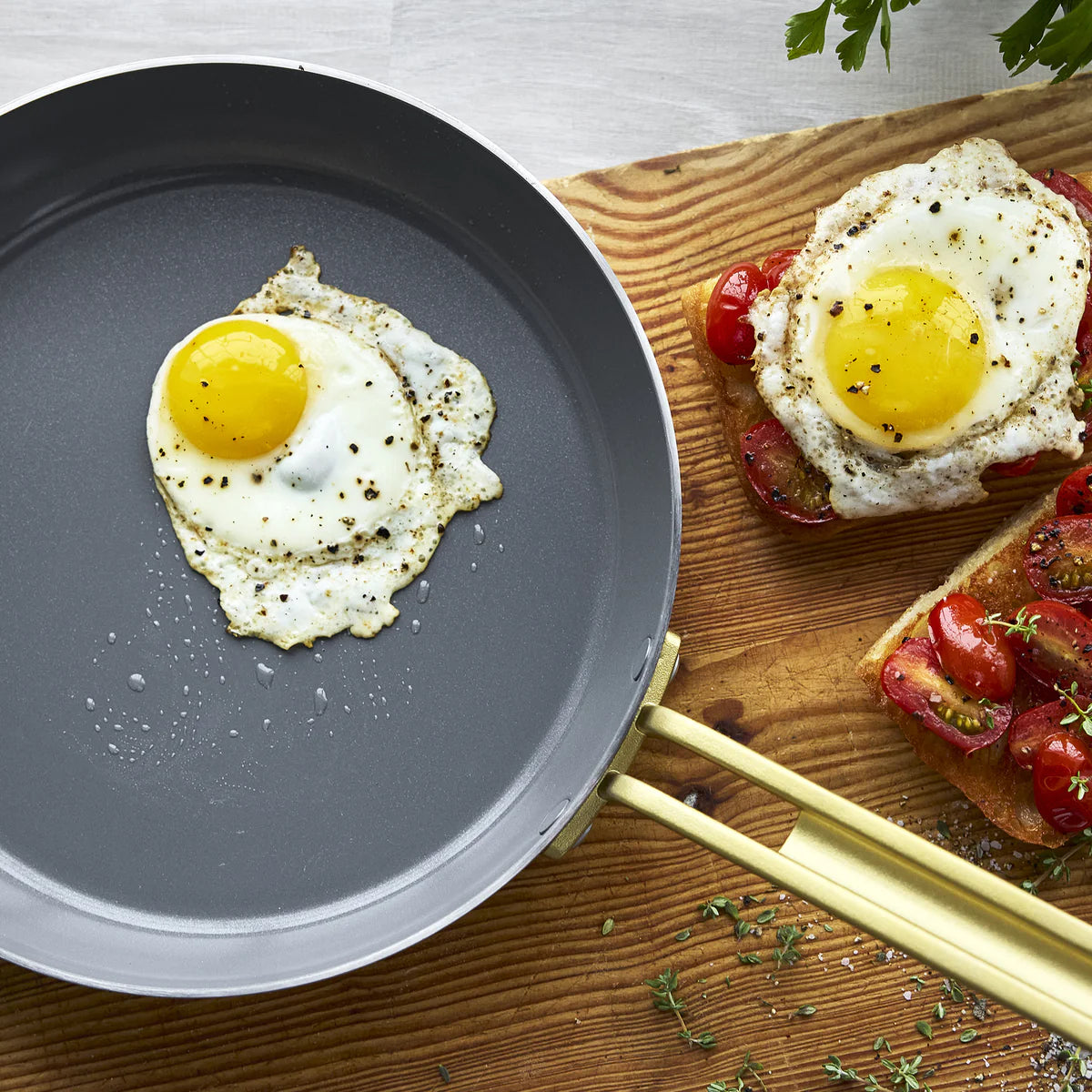 Stanley Tucci™ Stainless Steel Ceramic Nonstick 8" & 10" Frypan Set | Champagne Handles