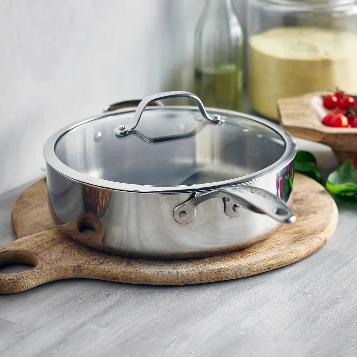 Valencia Pro Stainless Steel Uncoated 5-Quart Sauté Pan with Lid