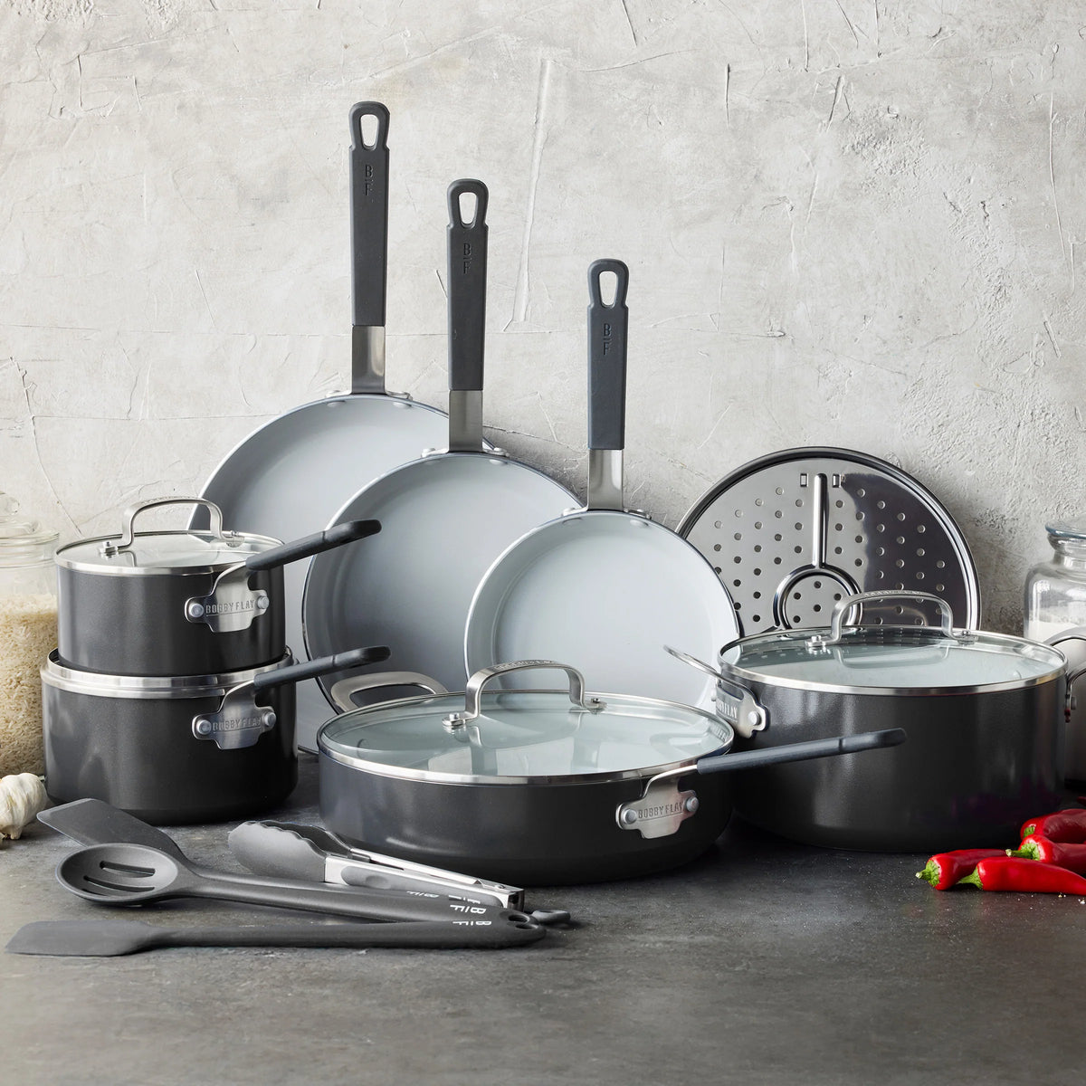 Bobby Flay by GreenPan Professional Ceramic Nonstick 16-Piece Cookware Set | Graphite