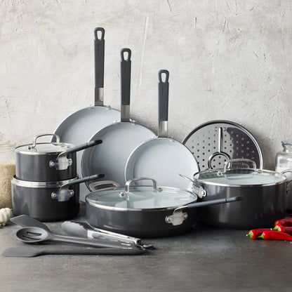Bobby Flay by GreenPan Professional Ceramic Nonstick 16-Piece Cookware Set | Graphite