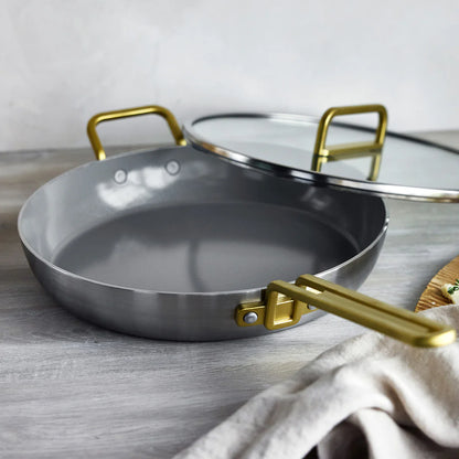 Stanley Tucci™ Stainless Steel Ceramic Nonstick 12" Frypan with Lid | Champagne Handle