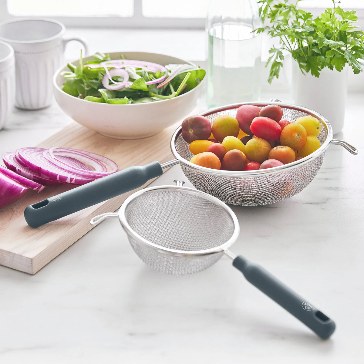GreenLife Stainless Steel Mesh Strainers, Set of 4 | Gray