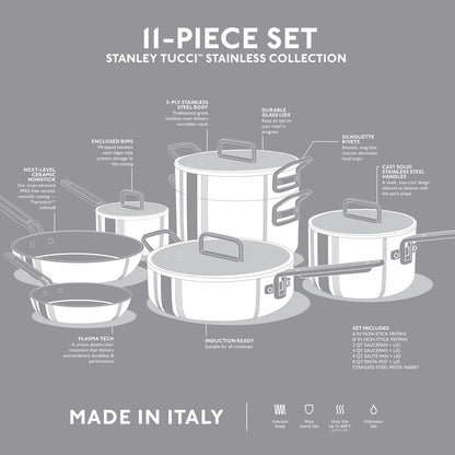 Stanley Tucci™ Mixed Material Stainless Steel 11-Piece Cookware Set