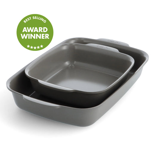 Premiere Ovenware Ceramic Nonstick 2-Piece Cake Pan Set | Gray