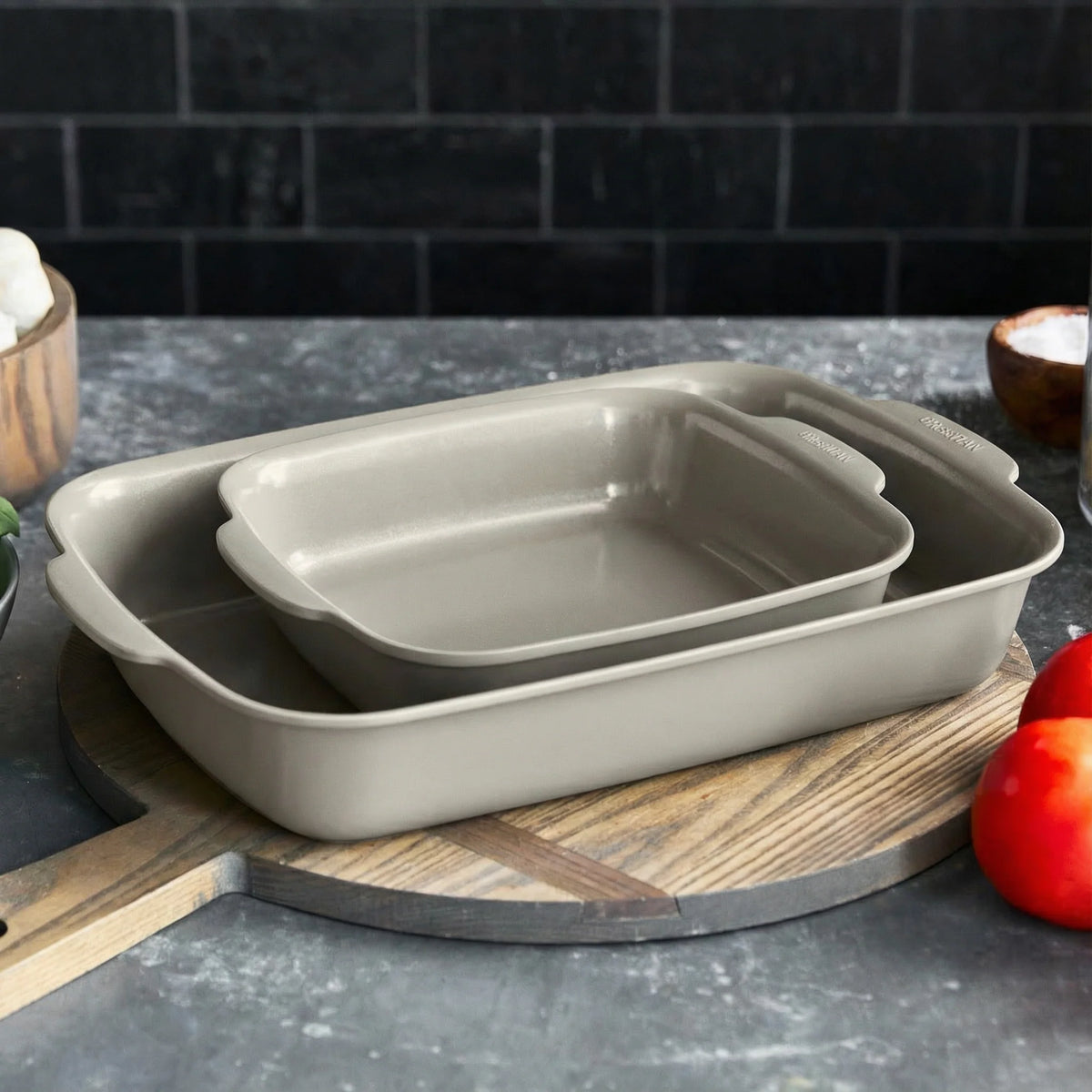 Premiere Ovenware Ceramic Nonstick 2-Piece Cake Pan Set | Taupe