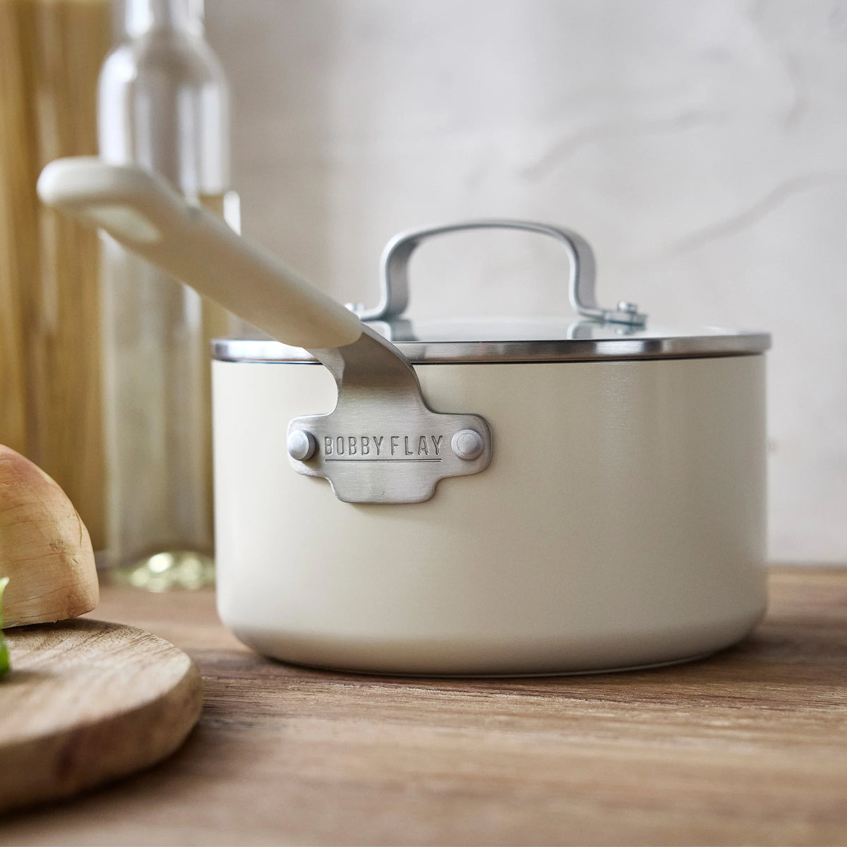 Bobby Flay by GreenPan Professional Ceramic Nonstick 1.6-Quart Saucepan with Lid | Cream