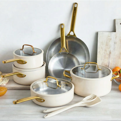 Reserve Pro Uncoated Stainless Steel 12-Piece Cookware Set | Cream